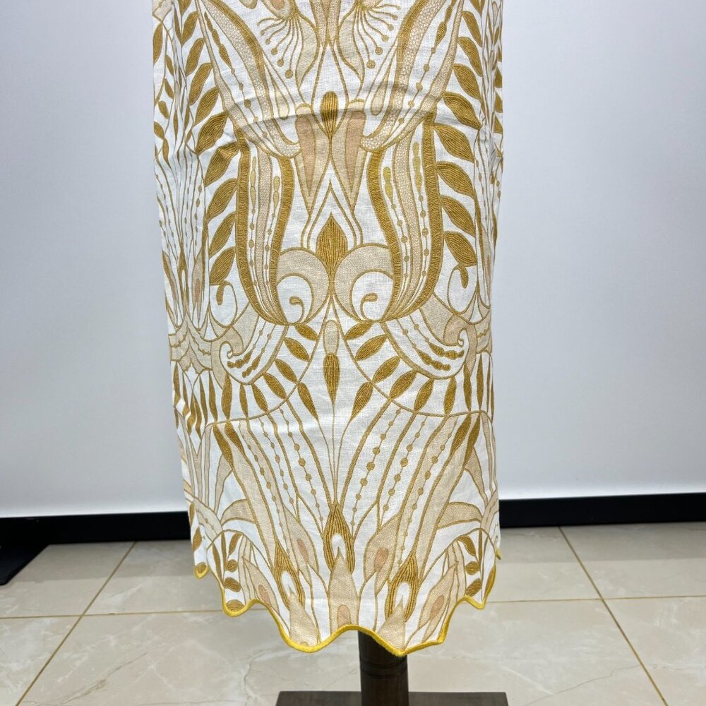 NWOT Farm Rio Midi Skirt Off-White/Beige Lace Nature Wavy Hem Linen Size XS - Picture 4 of 12